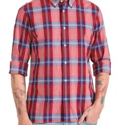 Tommy Hilfiger Fierce Red Checks Regular Fit Shirt-image-74