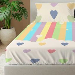 Urban Space Multicolor Cotton Printed 144 TC Double Flat Bedsheet with 2 Pillow Covers-picture-36