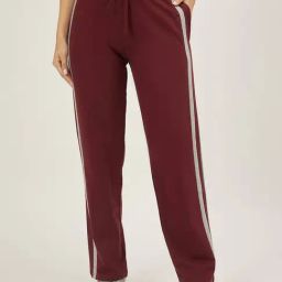 FEMEA Maroon Knitted Lycra Striped Trackpants-picture-18