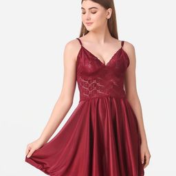 Dreambe Women Maroon Satin Baby Dolls-picture-13