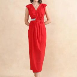 RAREISM Maroon Cotton Blend Tie-Dye Sleeveless Dress-image-25