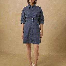 RAREISM Blue Cotton Printed Three-Quarter Sleeves Dress-image-45