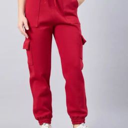 FEMEA Maroon Fleece Solid Joggers-picture-25
