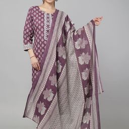 ETRAANA Floral Printed Round Neck Straight Kurta With Trousers & Dupatta-26