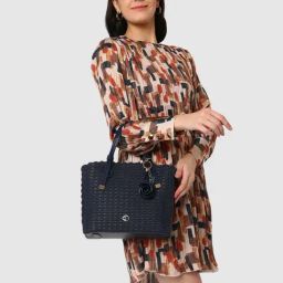 Caprese Navy Textured Medium Handbag-image-55