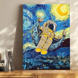 Art Street Sea Blue Cotton Canvas Space Astronaut On Moon Graffiti Painting-17