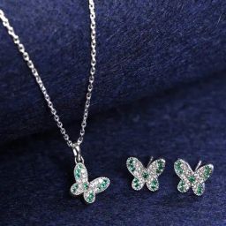 Clara 925 Silver Platinum Plated Swiss Zirconia Verde Butterfly Jewellery Set Gift for Women-image-73