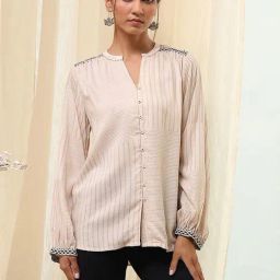 Biba Beige Viscose Rayon Printed Shirt-image-13