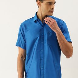 THANGAMAGAN Men Blue Solid Ethnic Shirt-image-39
