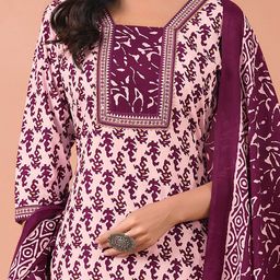 MOJILAA Abstract Printed Sequinned Straight Kurta with Salwar & Dupatta image 3