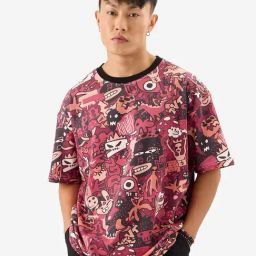 The Souled Store Originals Dark Pink Loose Fit Graphic Print Oversized T-Shirt-image-63