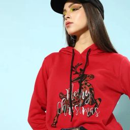 KASSUALLY Red Cotton Graphic Print Hoodie-7