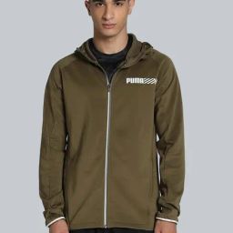 Puma Green Regular Fit Logo Printed Sports Hoodie-image-56