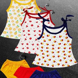 KidzzCart Girl Pack Of 3 Printed Tie-Up Neck A-Line Dress-54