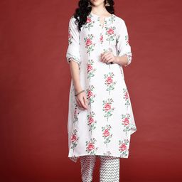 Anouk Floral Printed Regular Kurta With Trousers & With Dupatta-18