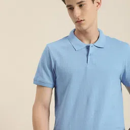 encore by INVICTUS Men Light Blue Polo Collar Solid T-shirt-image-25
