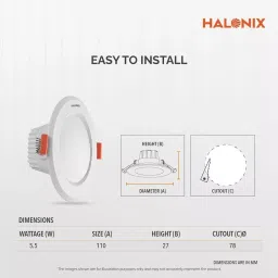 Halonix Kornet Max LED Recessed Down Lighter Polycarbonate 5.5 W, Cool White image 3