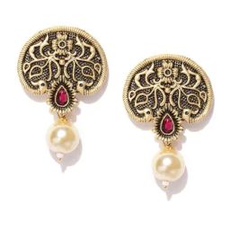 Panash Golden Copper Textured Drop Earrings-36