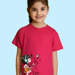 NUSYL Girls Graphic Printed Round Neck Short Sleeves Cotton T-shirt-picture-2