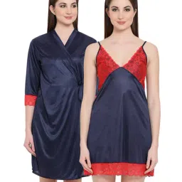 Clovia Navy Lace Babydoll With Robe-image-87