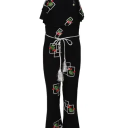 Aarika Kids Black Printed Jumpsuit With Rope Belt-image-30
