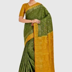 Mimosa Olive Green Printed Kanjivaram Saree With Blouse-image-29