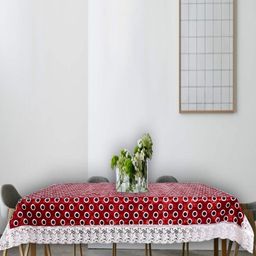 LooMantha Red Geometric Printed Waterproof Plastic 6-Seater Table Cover-20