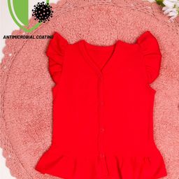 COCOON ORGANICS Anti-Microbial Cap Sleeves Solid Ruffle Top - Red-image-12