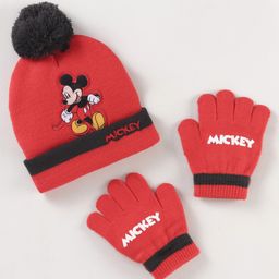 Babyhug Woollen Cap & Gloves Set With Pom Pom Detailing & Mickey Mouse Print Red - Diameter 10.5 cm-picture-11