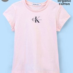 Calvin Klein Cotton Half Sleeves Text Printed Slim Fit T-Shirt- Pink-image-85