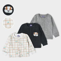 Mi Arcus  Cotton Full Sleeves Checked & Striped Thermal Tee Pack of 3 Multi Colour-image-51