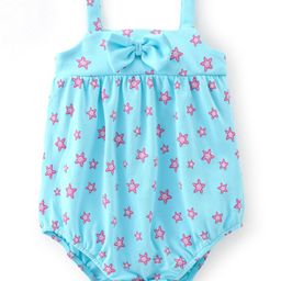 Babyhug 100% Cotton Singlet Sleeves Onesie With Star Fish Print & Bow Detailing - Blue-image-38