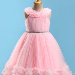 Bluebell Net Sleeveless Solid Colour Frill & Glittery Detailing Party Frock - Peach-image-10