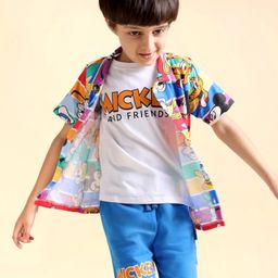 Babyhug Disney Half Sleeve Shirt & Shorts With Inner Tee & Mickey Mouse Family Print - Multicolour-image-13