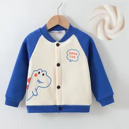 Kookie Kids Full Raglan Sleeves Bomber Jacket with Dino Print - Blue-picture-2