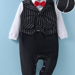 Mark & Mia Full Sleeves Striped Party  Romper with Bow - Black-image-96
