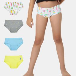 Plan B Cotton Elastane Pack Of 4 Ice Cream Printed Panties  - White Lemon Powder Blue & Grey-16