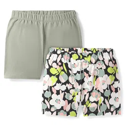 Honeyhap Premium Knit Knee Length Cycling Shorts With Floral Print Pack of 2 - Oil Green & Bright White-picture-29