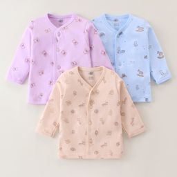 Zero Cotton Knit Full Sleeves Vests with Animal Print Pack of 3 - Pink Peach & Blue-image-78