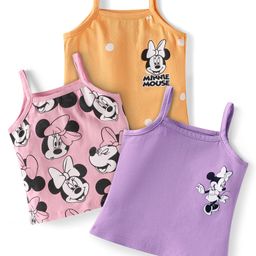 Babyhug Disney Interlock Knit Sleeveless Slips With Minnie Mouse Graphics Pack of 3 - Purple Pink & Orange-image-34