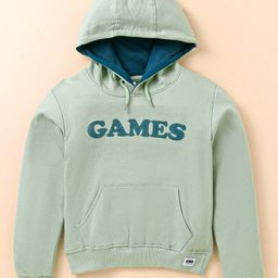 Taeko Fleece Knitted Full Sleeves Hooded Sweatshirt With Text Print & Kangaroo Pockets - Mint Green-picture-24