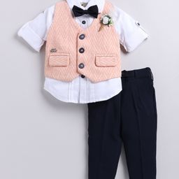 LITTLE COLLARS Jacquard Full Sleeves Abstract Printed 3 Piece Party Suit Set - Peach-image-24