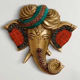 eCraftIndia Handcrafted Phagdi Lord Ganesha Brass Wall Hanging with Colorful Stone Work-image-23