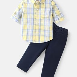 Babyhug Cotton Woven Full Sleeves Checks Shirt & Trouser Set - Yellow & Navy Blue-image-76