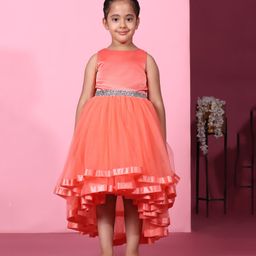 Toy Balloon Kids Net Sleeveless Beads Embellished High Low Dress - Orange-image-95