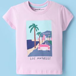 Doreme Sinker Knit Half Sleeves T-Shirt With Los Angeles Print - Mauve-image-85