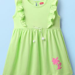 Babyhug Cotton Knit Sleeveless Frock With Tree Print - Light Green-image-79