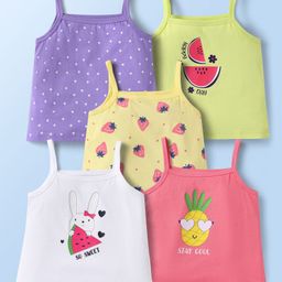 Doodle Poodle 100% Cotton Singlet Sleeves Slips With Polka Dots & Fruits Print Pack Of 5 - Multicolour-picture-5