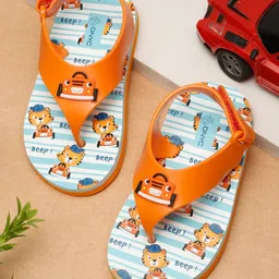 ONYC Jeep Designed & Striped Flip Flops With Velcro Closure - Orange-picture-35