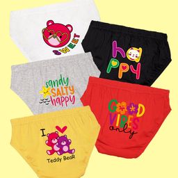NUSYL Cotton Pack Of 5 Typography Printed Panties - White Black Grey Red & Yellow-image-83